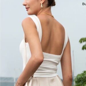 Elegant black square neck open back tank with build in bra